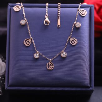 18k Rose Gold Plated Gucci Logo & Zirconia Charm Necklace