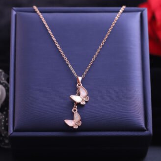 18k Rose Gold Plated Chain Necklace with Dual Butterfly Pendant