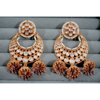 Clear Stone & Lavender Beaded Chandbali Earrings