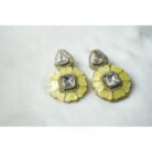 Yellow Enamel Kundan Stud Earrings