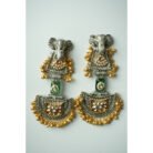 Long Dual Tone Elephant Polki Kundan Earrings