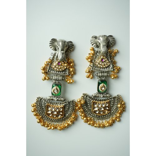 1XgQLdpbsv7HaDb16_6B528jOMD3d2ArJ.jpg Long Dual Tone Elephant Polki Kundan Earrings