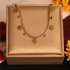 22k Gold Plated Flower Charms with Multi Colour Zirconia Snake Chain Necklace