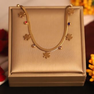 22k Gold Plated Flower Charms with Multi Colour Zirconia Snake Chain Necklace