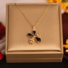 22k Gold Plated Chain Necklace with Noir Bloom Floral Pendant
