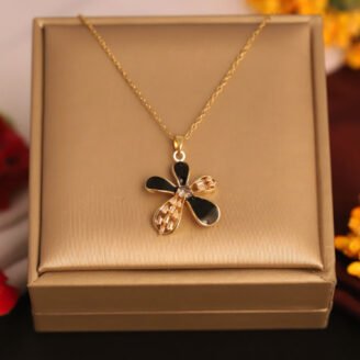 22k Gold Plated Chain Necklace with Noir Bloom Floral Pendant