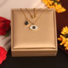 22k Gold Plated Chain Necklace with Blue Droplet and Evil Eye Pendant