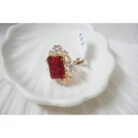 Red Square Floral Kundan Ring