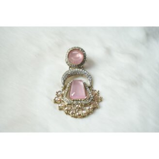 Pink Stone Pakistani Dangle Golden Earrings