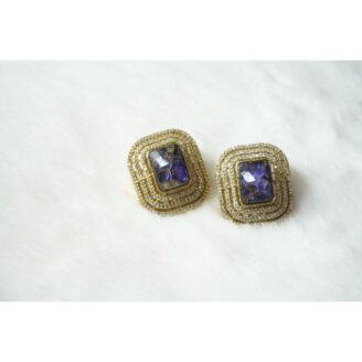 Purple Uncut Stone Stud Earrings
