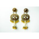Yellow Beaded & Pearl Tassel Kundan Earrings
