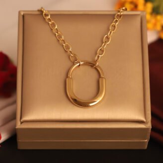 22k Gold Plated Chain Necklace with Oval Pendant