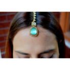 Sea Green Stoned AD Maang Tikka