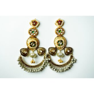 Long Dual Tone Multi-Color Pearl Stone Earrings