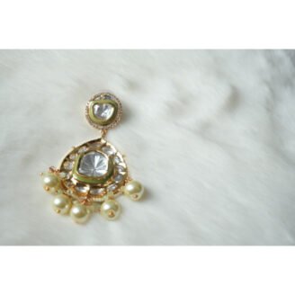 Mint Green Beads & Pearls Drop Polki Earrings