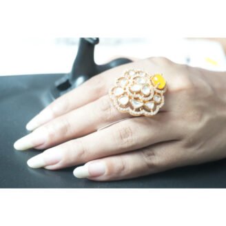 Yellow Stone Polki Kundan Ring