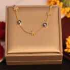 22k Gold Plated Papatya & Evil Eye Charm Snake Chain Necklace