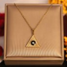 22k Gold Plated Chain Necklace with Triangle Black Evil Eye Pendant