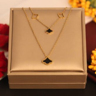 22k Gold Plated Double Layered Chain Neckalce with Graceful Petals
