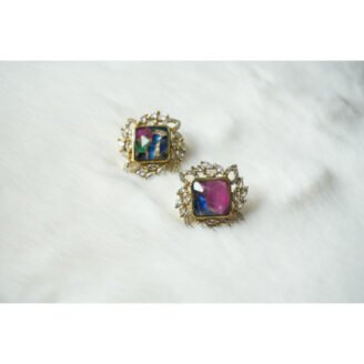 Multi Color Stone Floral Stud Earrings