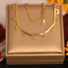 22k Gold Plated Small & Big Butterfly Charms Snake Chain Necklace