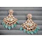 Sea Green Beaded Kundan Dangler Earrings