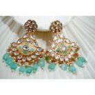 Sea Green Beaded Kundan Dangler Earrings