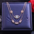 18k Rose Gold Plated Chain Necklace with Evil Eye & Rectangular Gemstone Pendant