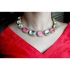 Pink & White Stoned Moissanite Kundan Necklace Set