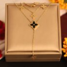 22k Gold Plated Dual Layered Flower Charm Chain Necklace