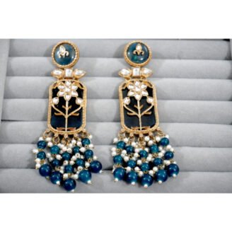Blue & Black Meenakari Kundan Dangler Earrings