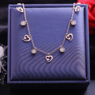 18k Rose Gold Plated Heart & Zirconia Charm Necklace