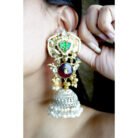 Green & Red Stone Kundan Earrings