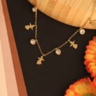 22k Gold Plated Heart-Wave Shaped Charms & Zirconia Necklace