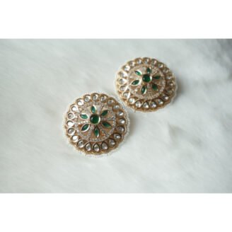 Emerald Polki Kundan Stud Earrings