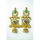 Green Enamel & Pearl Jhumka Earrings
