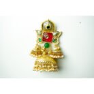 Green Red Stone & Pearl Jhumka Earrings