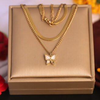 22k Gold Plated PVD Butterfly Snake Chain Necklace