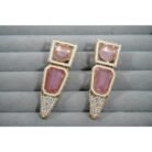Pink Stone Vintage Golden Clip-on Earrings