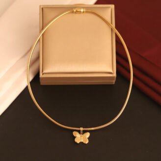 22k Gold Plated Round Chain Necklace with Butterfly Pendant