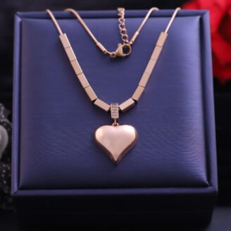 18k Rose Gold Plated Chain Necklace with Heart Shaped Pendant
