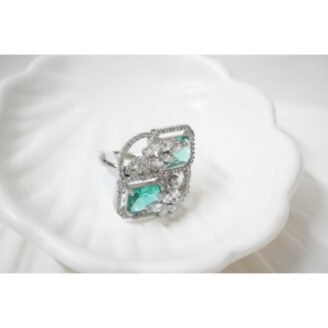 Green Square Floral AD Ring
