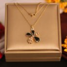22k Gold Plated Chain Necklace with Noir Bloom Floral Pendant