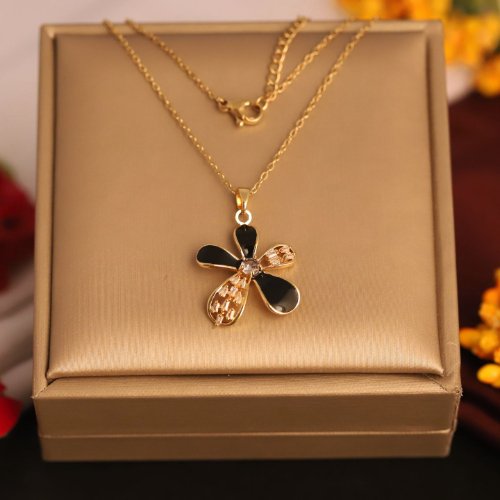 1iF0kMJXQMcHd_B6ZPqfAFhQYS2ESbCqH.jpg 22k Gold Plated Chain Necklace with Noir Bloom Floral Pendant