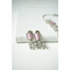 Pink Silver AD Necklace Set