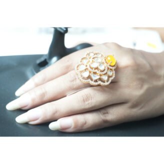 Yellow Stone Polki Kundan Ring