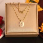 22k Gold Plated Chain Necklace with White & Gold Square Pendant