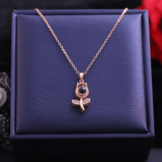 18k Rose Gold Plated Chain Necklace with Rose Pendant
