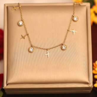 22k Gold Plated Waveline & Zirconia Charm Necklace