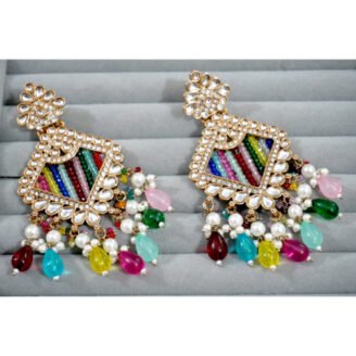 Multicolor Beads Kundan Earrings